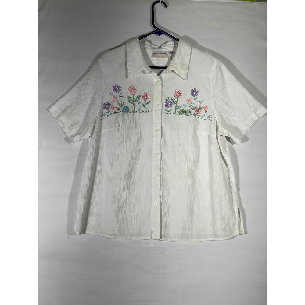 Alfred Dunner Womens Embroidered‎ Floral Cottagecore Button Up Shirt White 20W